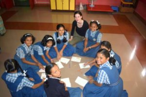 Kate from BeyondAMC Games with students in India